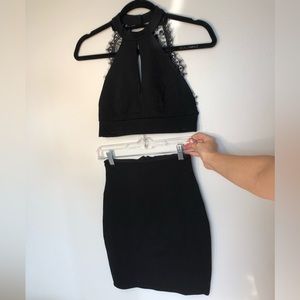 Lulu’s Black Two Piece Lace High Neck Dress Size S